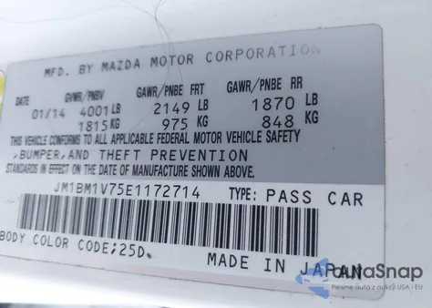 2014 Mazda Mazda3 I Touring из США, поврежденный, VIN JM1BM1V75E1172714